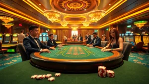 Experience high-stakes poker action at Bin88 casino with dealers and luxury.