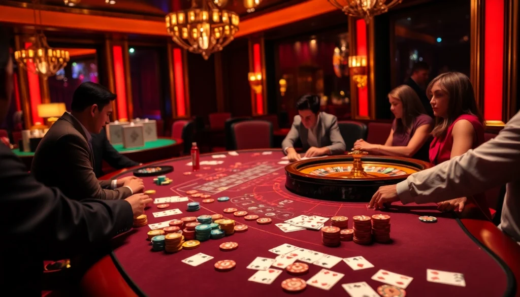 Engaging moment at a casino table featuring da ga gameplay with poker chips and cards.