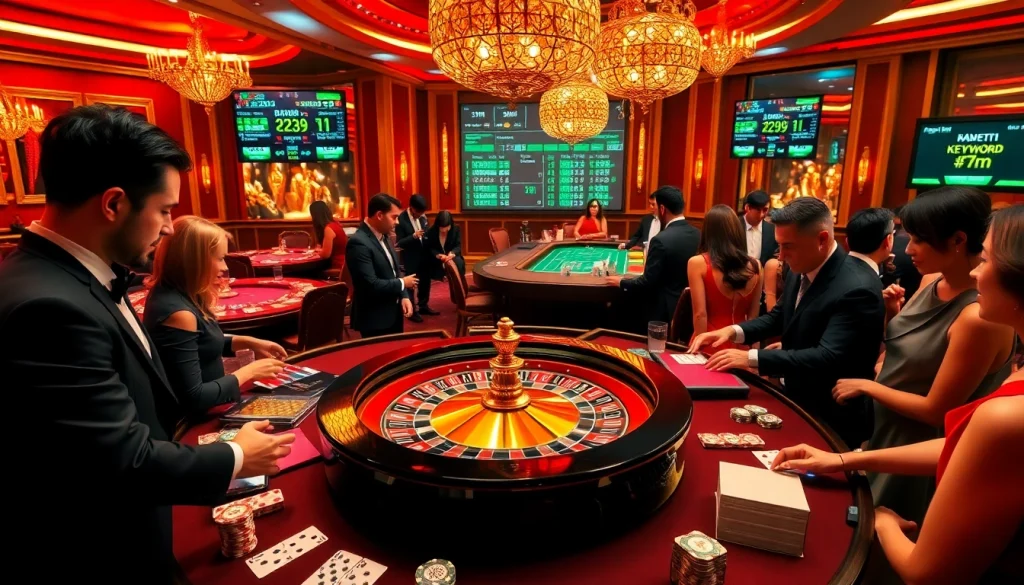 Players engaging at a luxurious casino table with thrilling 7m betting odds displayed prominently.