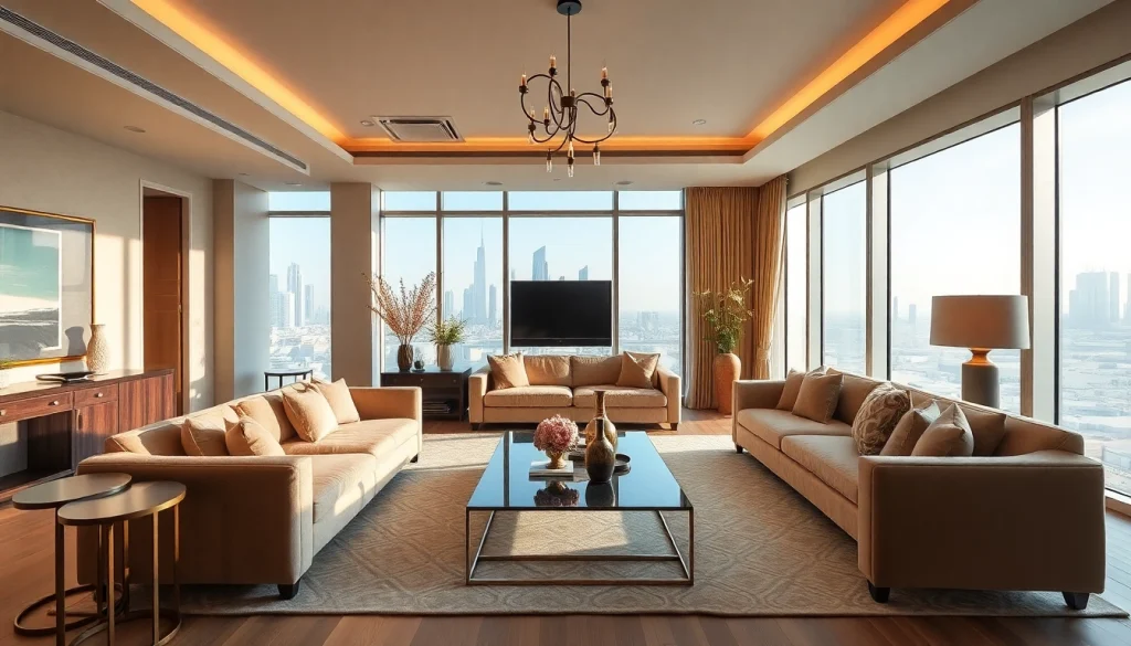 Showcasing modern interior design dubai in a luxurious apartment setting with elegant decor.
