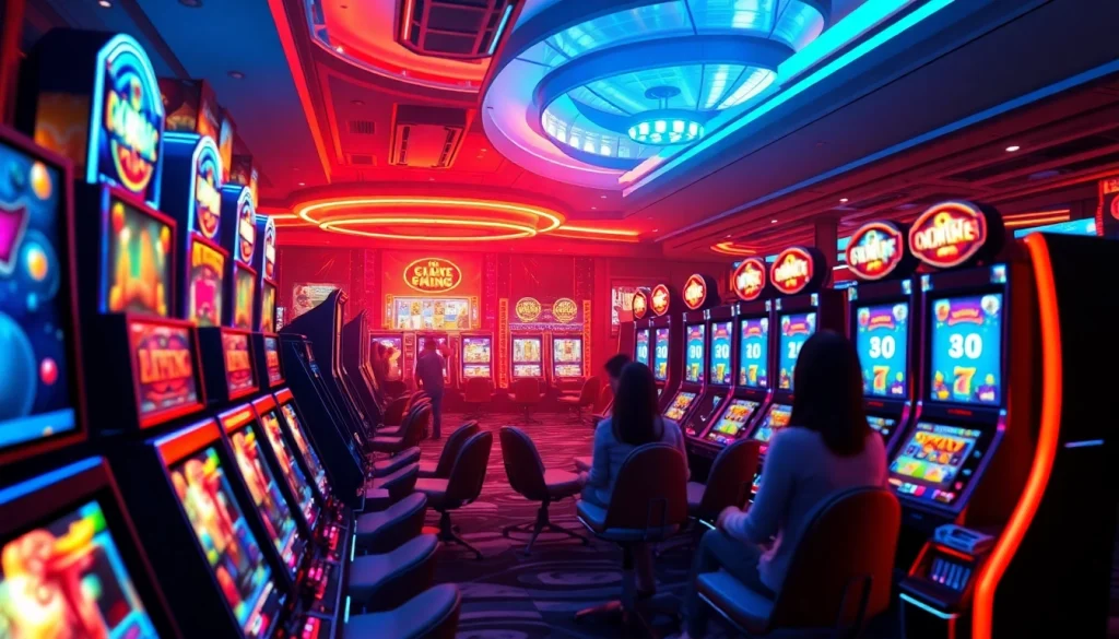 Exciting online gaming scene featuring Hoki138 Pro slot machines in a vibrant casino.