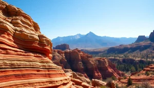 Discovering layers of geology in vibrant rock formations against a stunning landscape.