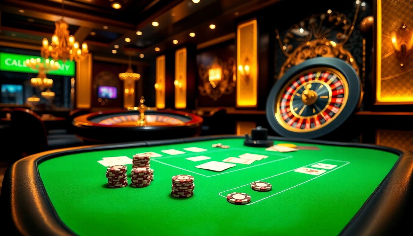 Experience Hi88 đăng nhập at an upscale casino with vibrant poker tables and slot machines.