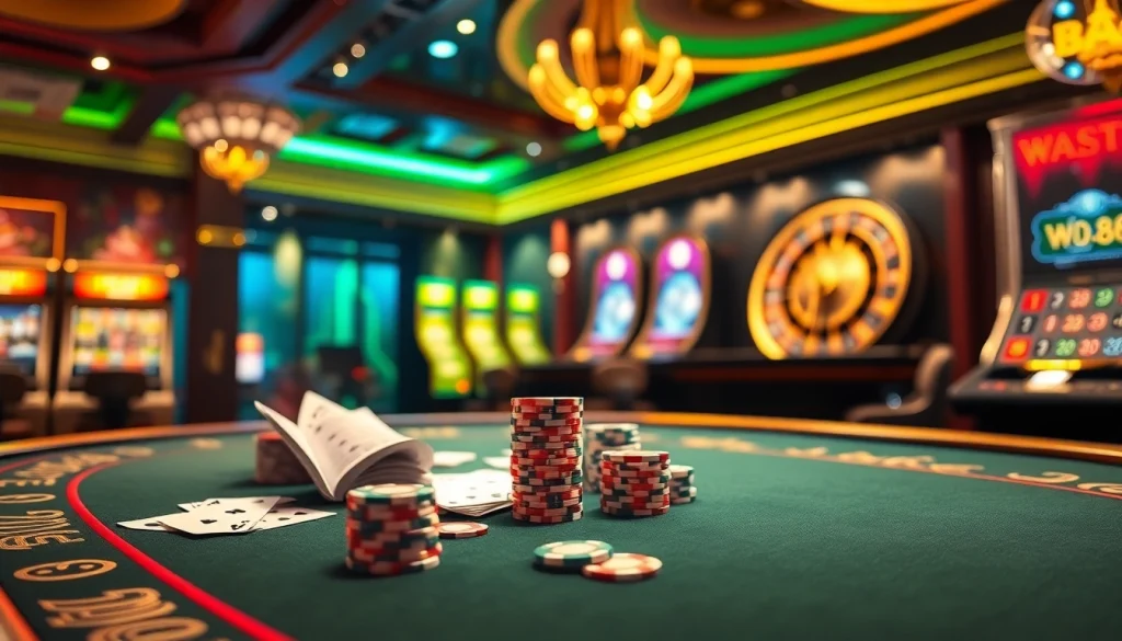Trải nghiệm trò chơi casino đầy kịch tính với Liên kết W88 tại bàn cược sang trọng đầy chip và bài.