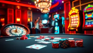 Engaging gamblers at a luxurious casino celebrating a win in toto togel alongside classic gaming elements.