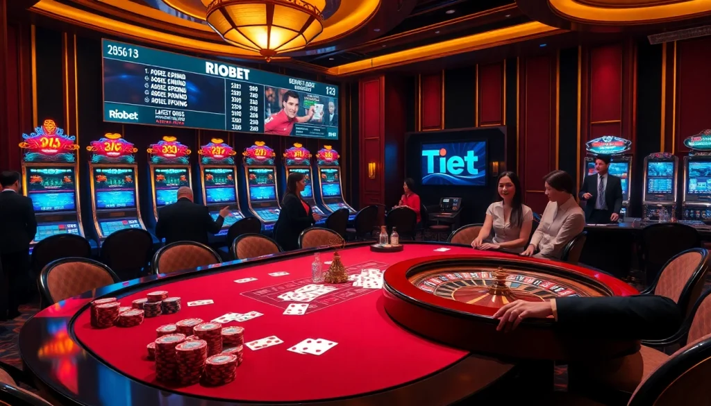 Engage with thrilling casino action at riobet featuring vibrant poker chips and a lively roulette wheel.