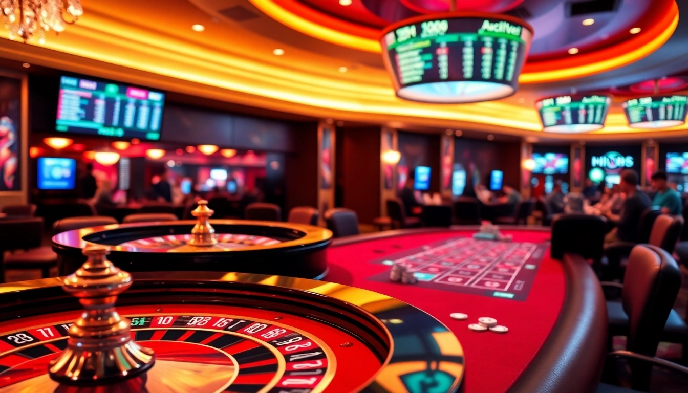 Hi88 players enjoying an exhilarating moment at an upscale casino table with chips and cards.