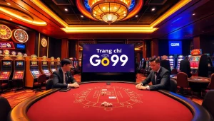 Experience thrilling gameplay at Trang chủ Go99 with elegant casino tables and vibrant slot machines.