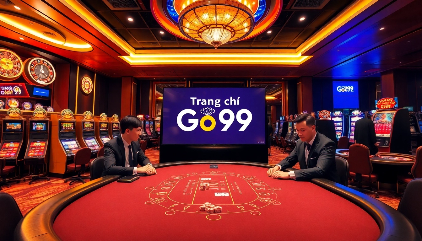 Experience thrilling gameplay at Trang chủ Go99 with elegant casino tables and vibrant slot machines.