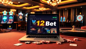 Experience online betting thrills with the 12bet interface at a luxurious casino scene.