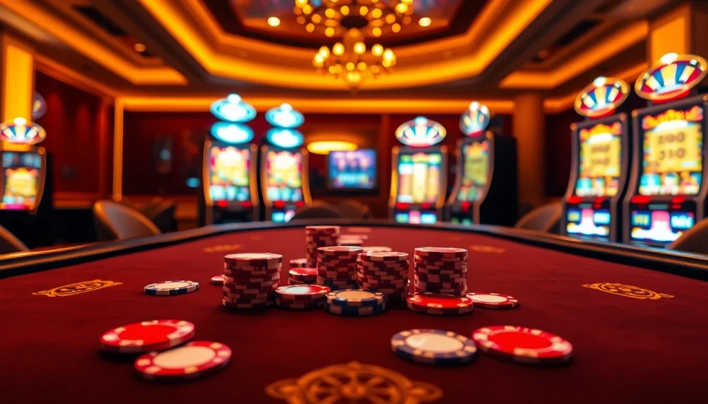 A vibrant casino scene with cards and chips at jun88 com, inviting players to join the gaming excitement.