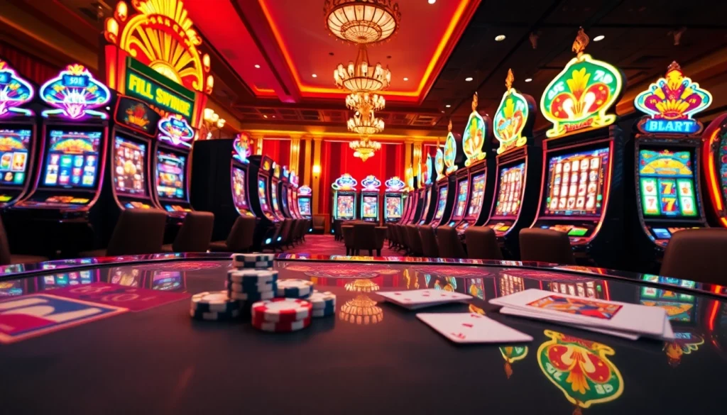 Experience the excitement of Slot Online with vibrant slot machines and casino elements.