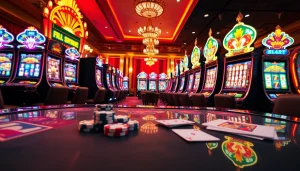 Experience the excitement of Slot Online with vibrant slot machines and casino elements.