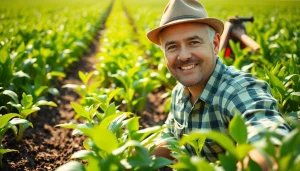 Petani toto sedang bekerja di ladang hijau subur, menyiapkan tanaman.