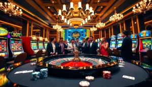 Players enjoying a lively roulette game at https://king88.estate/ with colorful slots and poker chips.
