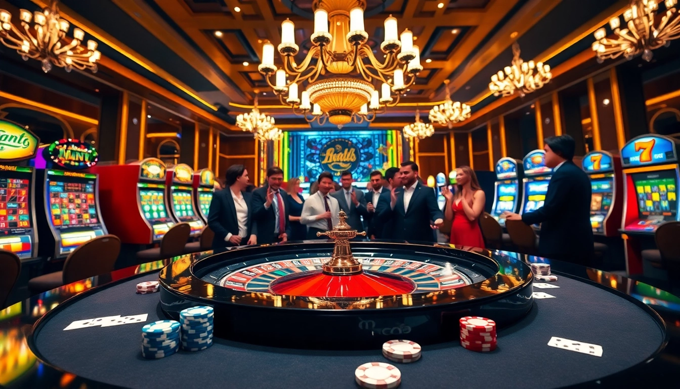 Players enjoying a lively roulette game at https://king88.estate/ with colorful slots and poker chips.