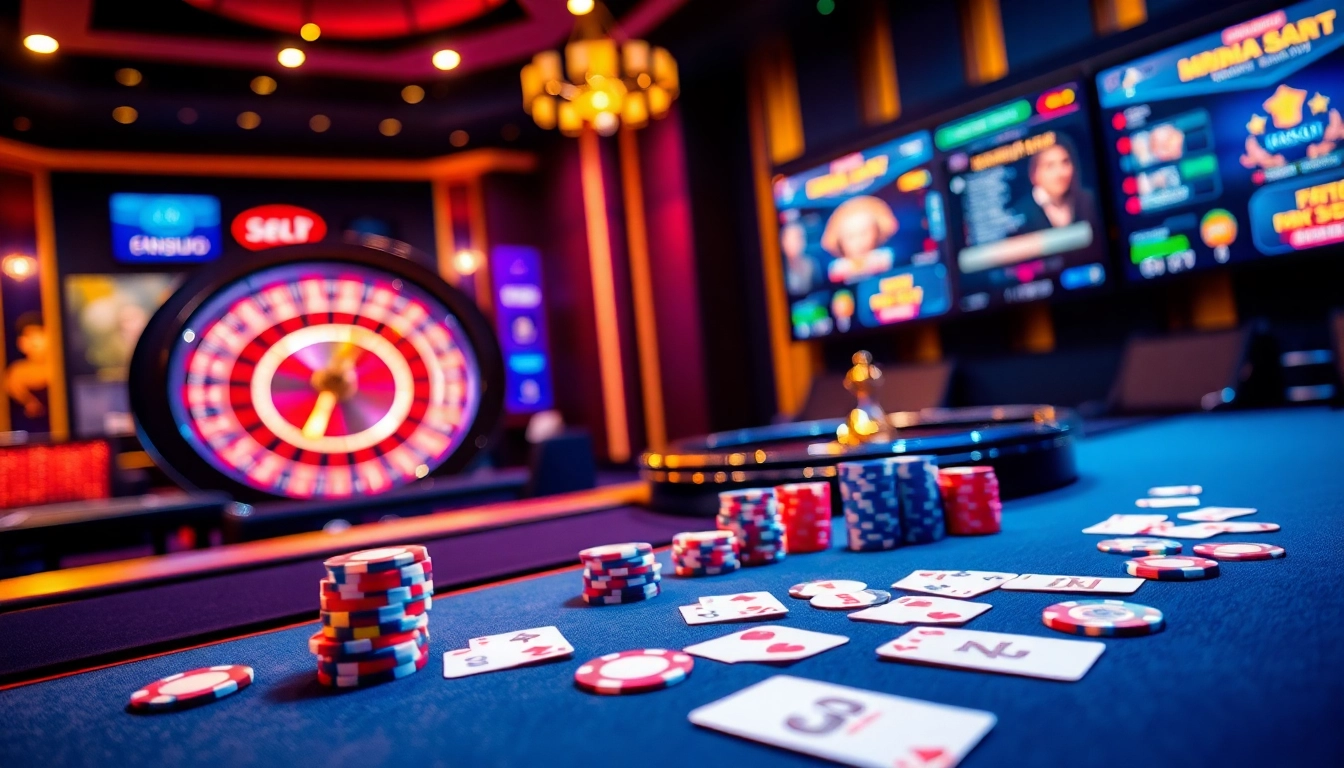 Excited players engaging at gem88.buzz table games, highlighted with vibrant colors and luxurious ambiance.