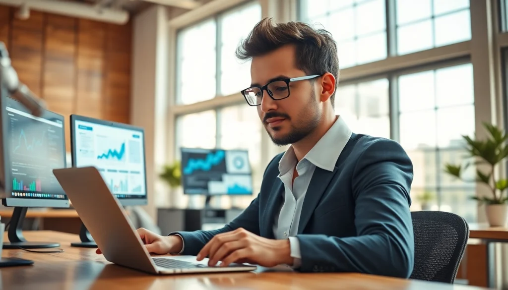 Boost social media visibility through expert strategies in a modern workspace.