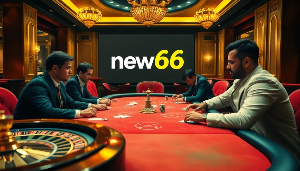 Players enjoying a poker game at new66 casino with vibrant atmosphere and professional setup.