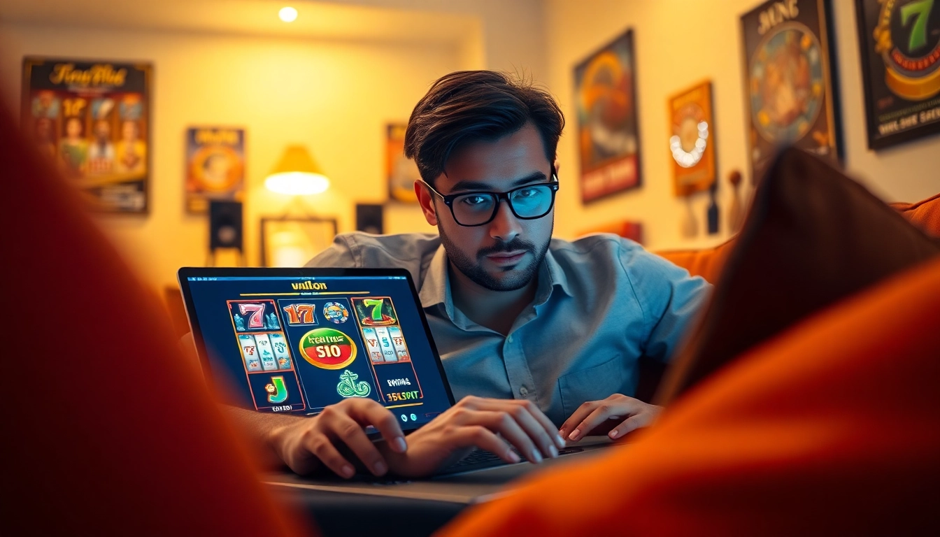 Menikmati permainan slot depo 5k di laptop dengan suasana nyaman di latar belakang.