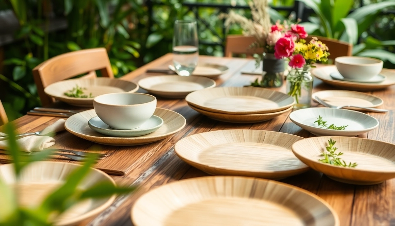 Arrange compostable plates beautifully on a rustic table setup for an eco-friendly dining experience.