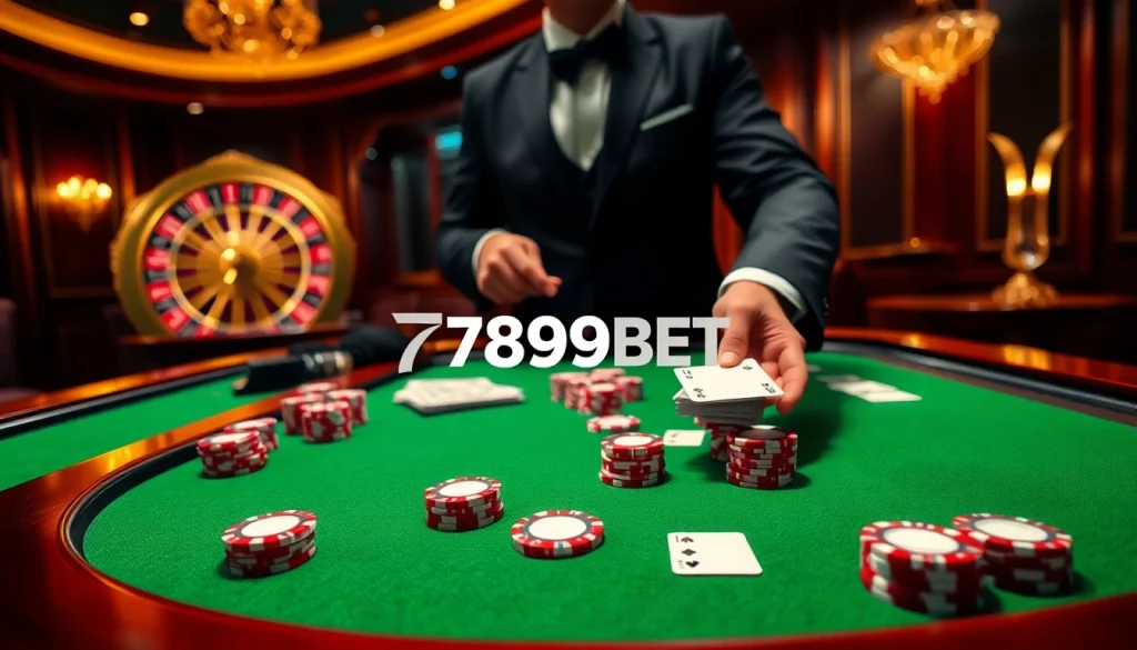Experience the excitement of 789BET with a lively cash game table and roulette wheel, capturing the thrill of online gambling.
