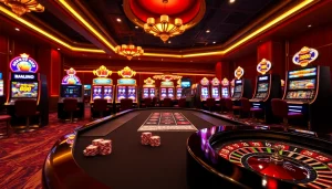 Engaging players at the vibrant 79king casino table with luxurious slot machines and cards.