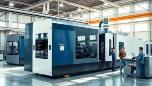 Large injection molding machine with advanced features in a modern industrial setting