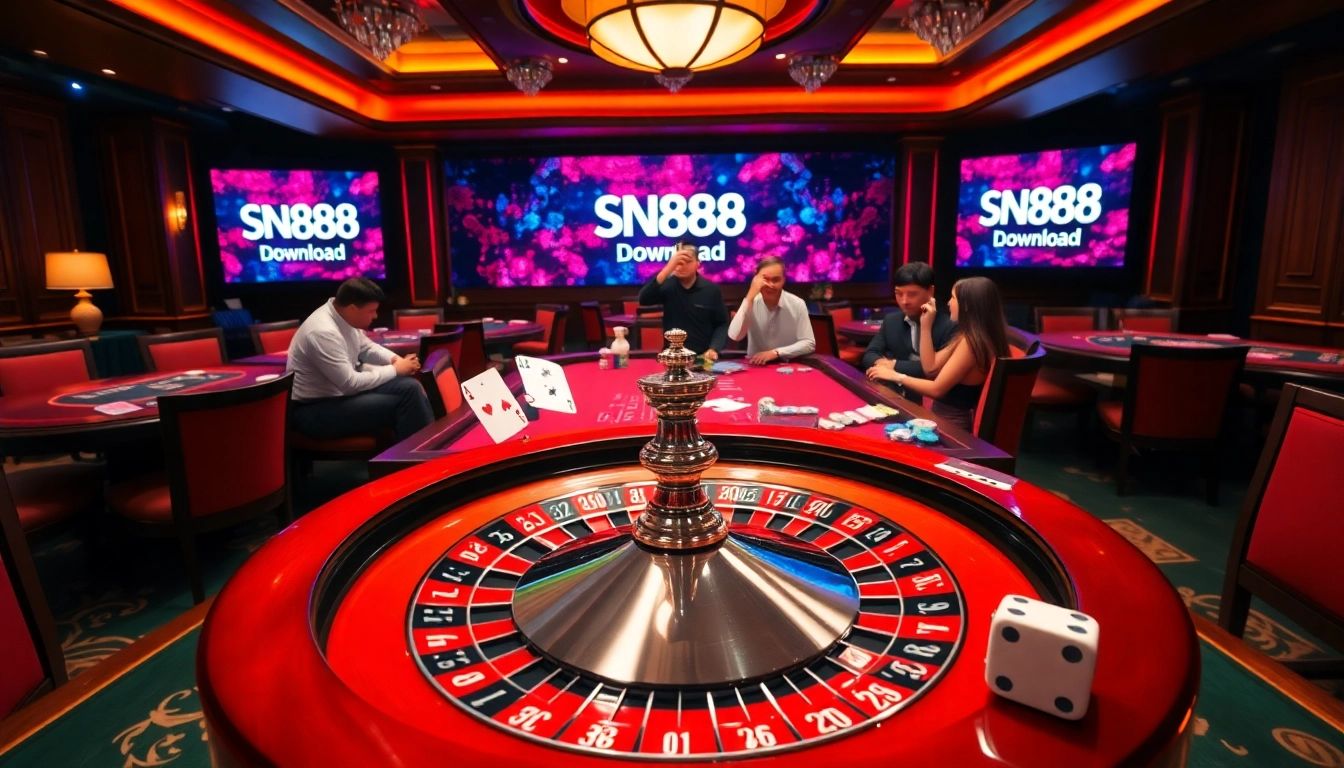 Engage with thrilling action of SN888 Download at a luxurious casino with roulette and cards.