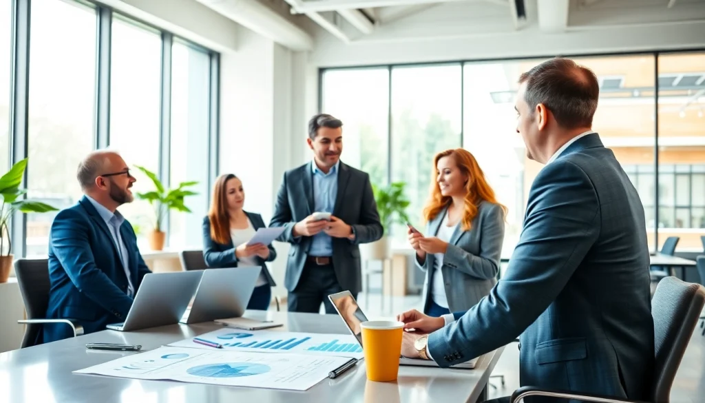 Engage with a business coach near me in a dynamic office discussion promoting growth.