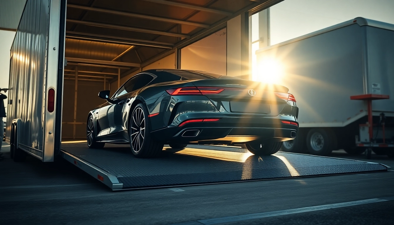 Secure vehicle loading process at https://luxuryautocarriers.com showcasing professionalism and care.