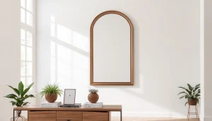 Showcase of a handmade mirror from https://merithome.co.uk in a modern setting emphasizing elegance.