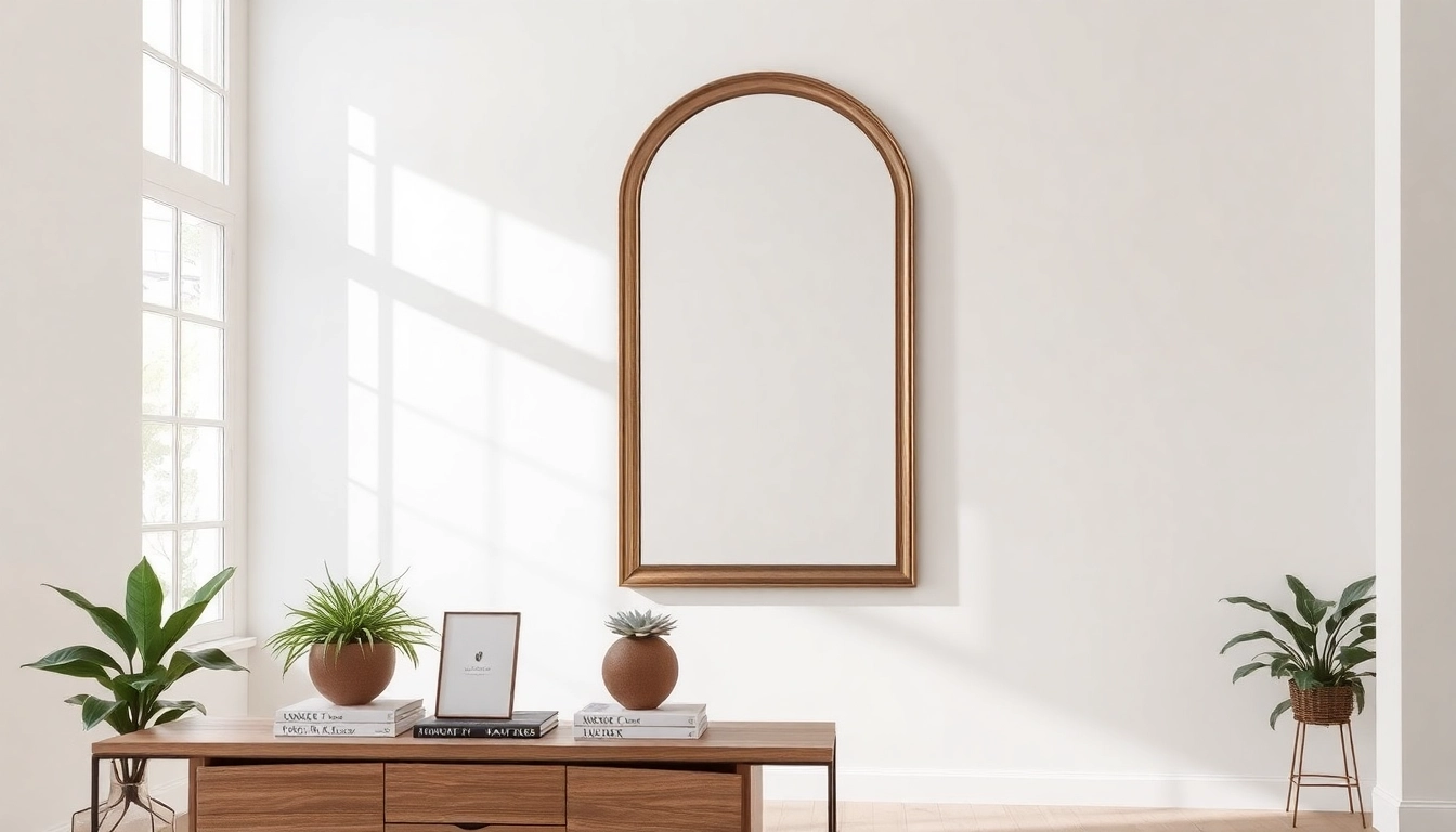 Showcase of a handmade mirror from https://merithome.co.uk in a modern setting emphasizing elegance.