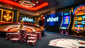 Experience thrilling gaming at shbet's vibrant online casino with interactive tables and slot machines.