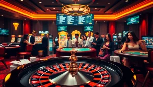 Experience thrilling gameplay at Babu88, featuring poker chips and a vibrant roulette wheel.