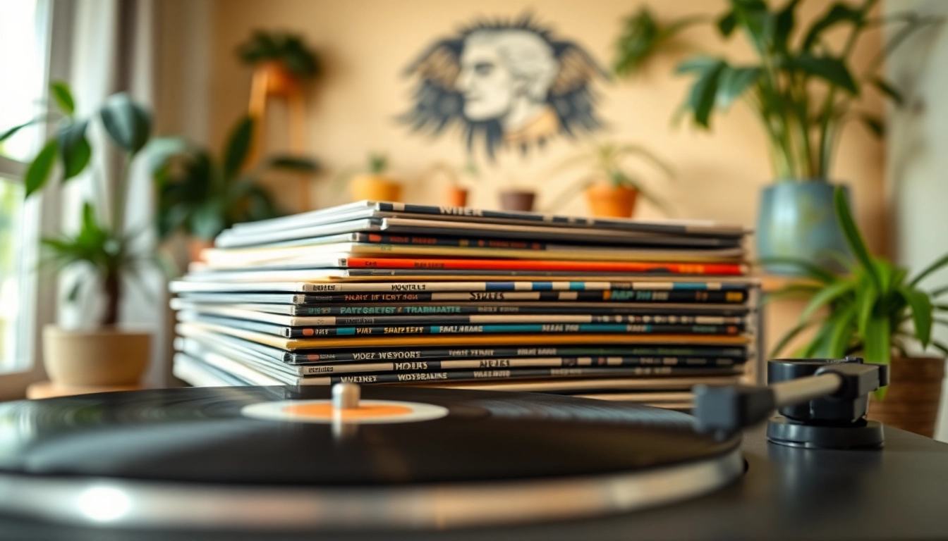 Discover vibrant lp records showcasing album art in a warm and inviting setting.