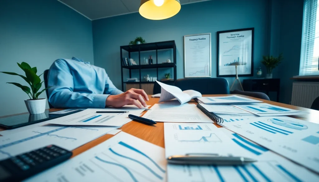 Księgowość dla firmy transportowej w biurze profesjonalnego księgowego, prezentująca wykresy i oprogramowanie wspierające strategie finansowe.