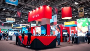 Engage visitors at a vibrant trade show booth with interactive displays and inviting graphics.
