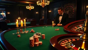 Experience the thrill of obraltoto at an elegant gambling table with vibrant poker chips.