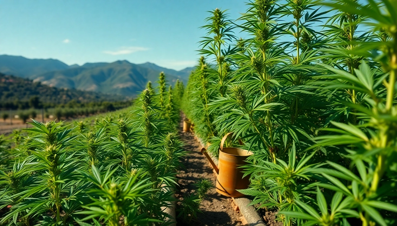 Cultiver cannabis legal espagne dans un paysage serein espagnol, mettant en avant des plantes luxuriantes.