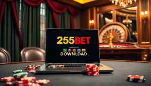 Experience high-class online gaming with the 255BET Download, showcasing a vibrant poker table and luxury ambiance.