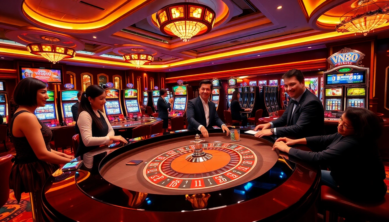 Experience the excitement of VN88 with players at a vibrant casino table.