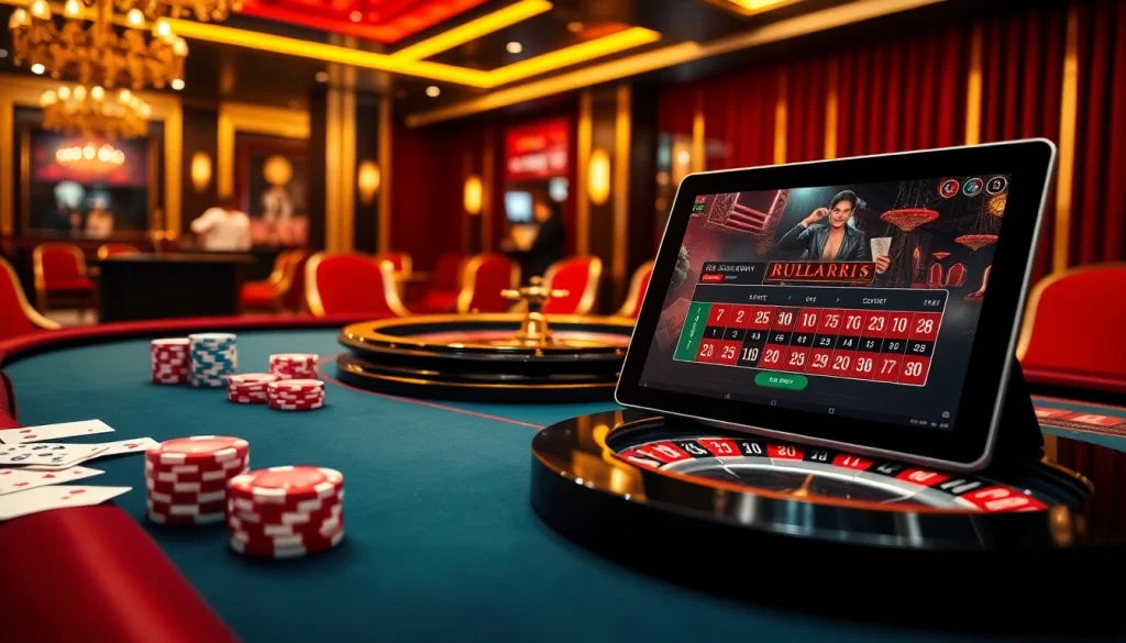 Players enjoying a thrilling game experience at ev88 online casino, showcasing vibrant cards and chips.