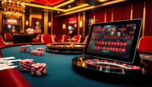 Players enjoying a thrilling game experience at ev88 online casino, showcasing vibrant cards and chips.