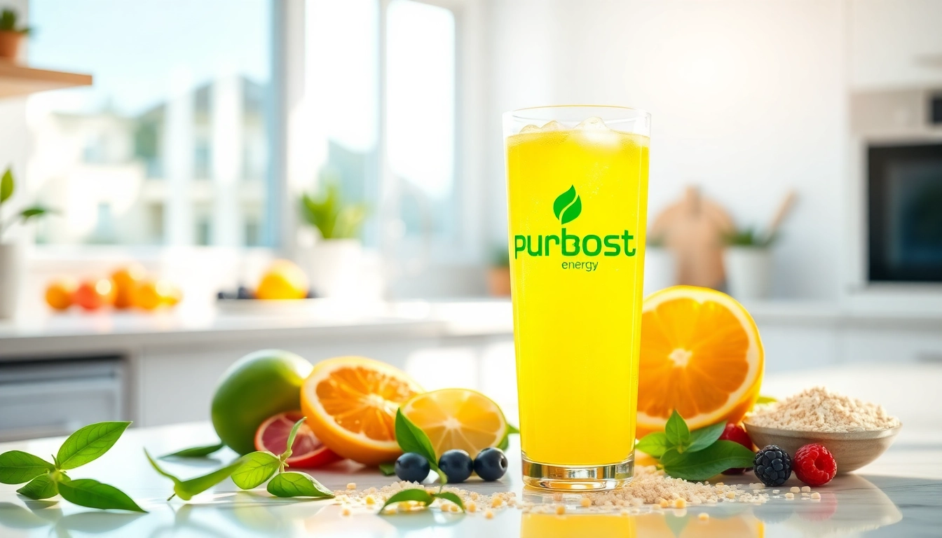Puraboost energy drink showcasing vibrant colors and natural ingredients for a healthy boost