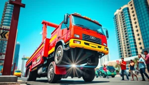 Witness effective roadside assistance with https://trtrecoveryuae.com's tow truck in action during a busy city day.