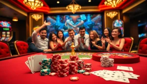 Players enjoying a winning moment at Hay 88 casino with vibrant tables and excitement.