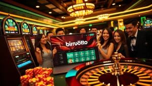 Engaged players at a luxurious casino venue highlighting birutoto online gambling excitement.