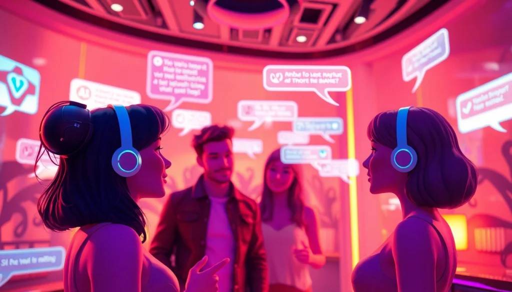 AI chat porn interactions with engaging avatars in a vibrant, digital space.