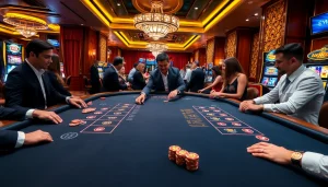 Players enjoying a thrilling game at BK8 Casino, surrounded by luxurious casino elements.